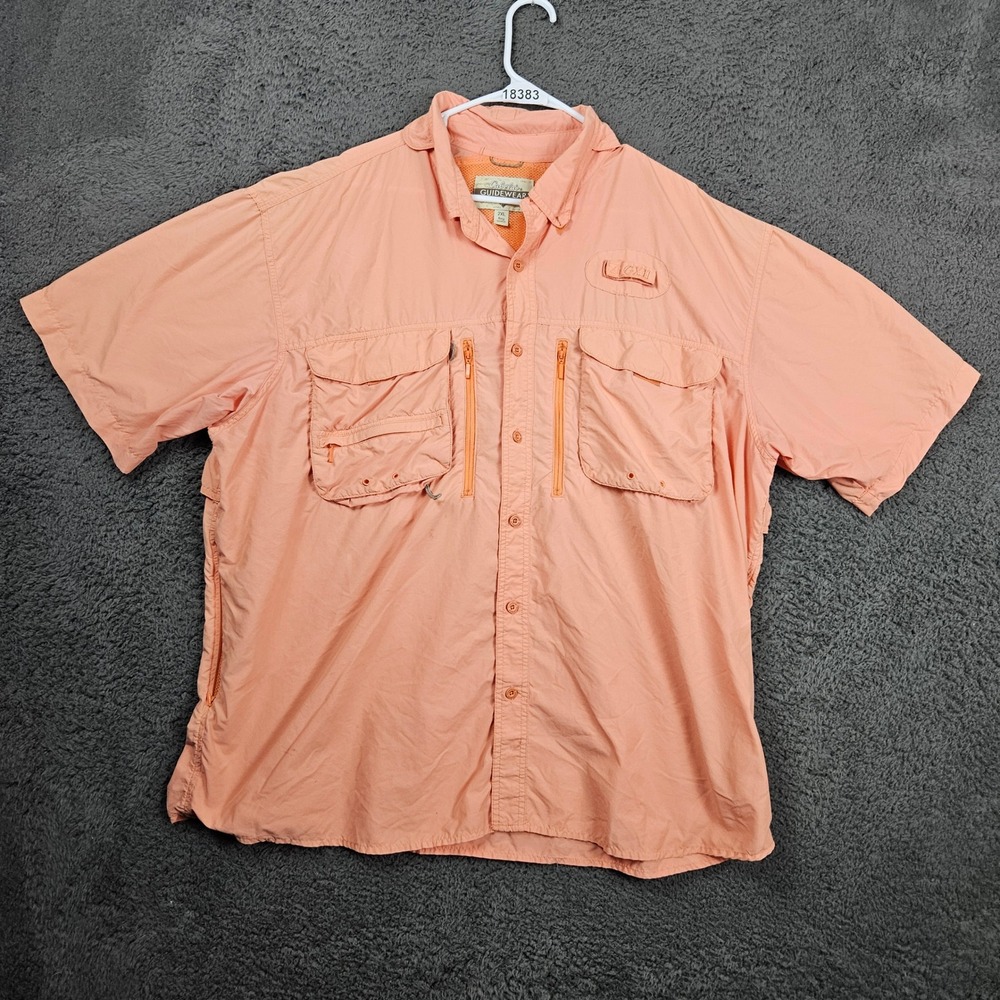 Cabelas GuideWear Mens 2XL Short Sleeve Shirt UPF‎ 40 Peach Mesh Vented Back